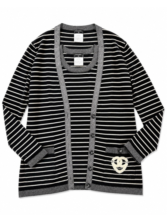 CHANEL Sweaters - CHANEL 09C Cashmere Silk Twin Set Cardigan Tank Top CC Heart Logo IT 40